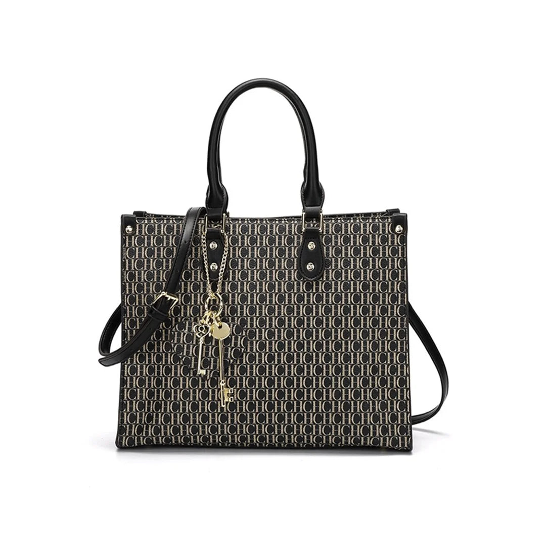 High Quality Hardware Tote Bag with Pendant Minimalist Style Letter Print Large Capacity New Brand Women's Commuter Shoulder Bag