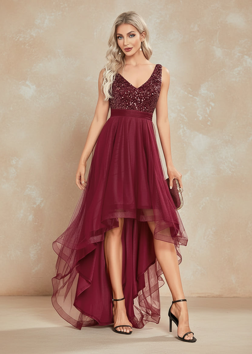 Elegant Women Sleeveless Sequins V-Back Floor Length Formal Evening Dresses Luxury V-neck Wedding Party Cocktail Gowns