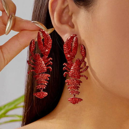 Personality Splicing Lobster Earrings for Women Metal Starfish Shell Animal Dangle Earrings Summer Beach Holiday Party Jewelry