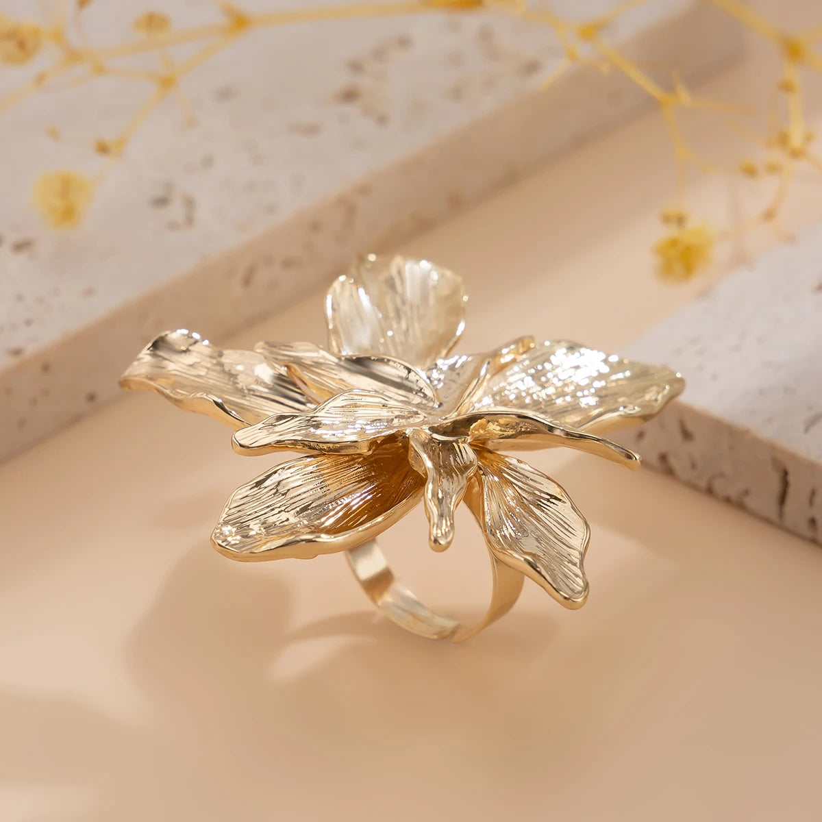 Salircon 2025 Personality Design Double Layered Metal Flower Ring for Women Trend Punk Party Adjustable Ring Ladies Jewelry Gift