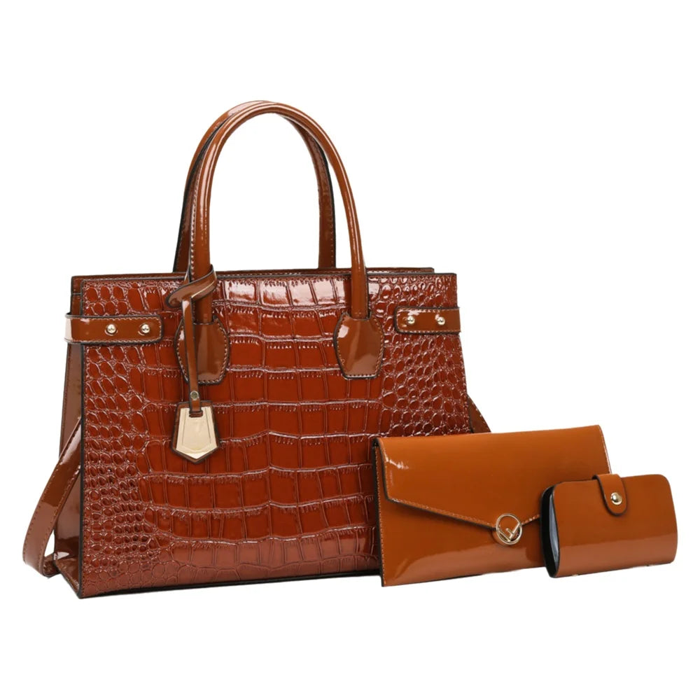 Retro Ladies Three-piece Set Mother-daughter Crossbody Bag Crocodile Pattern Texture Single-shoulder Hand-held Diagonal Bag
