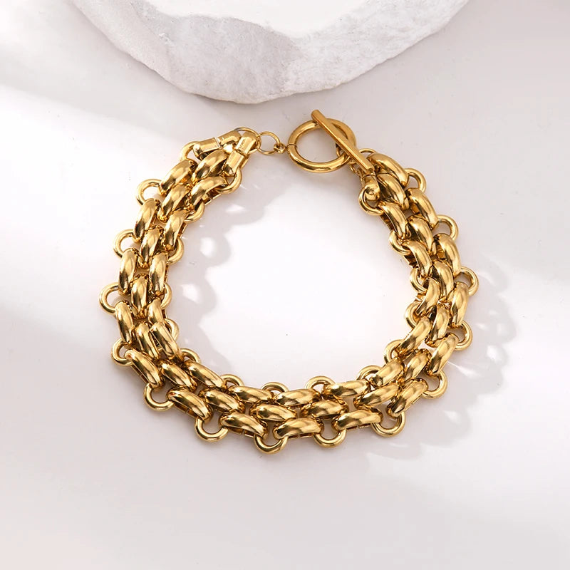 EILIECK 316L Stainless Steel Silver Color Cuban Chain Statement Necklace Bracelet Set Charm Fashion Women Waterproof Jewelry Set