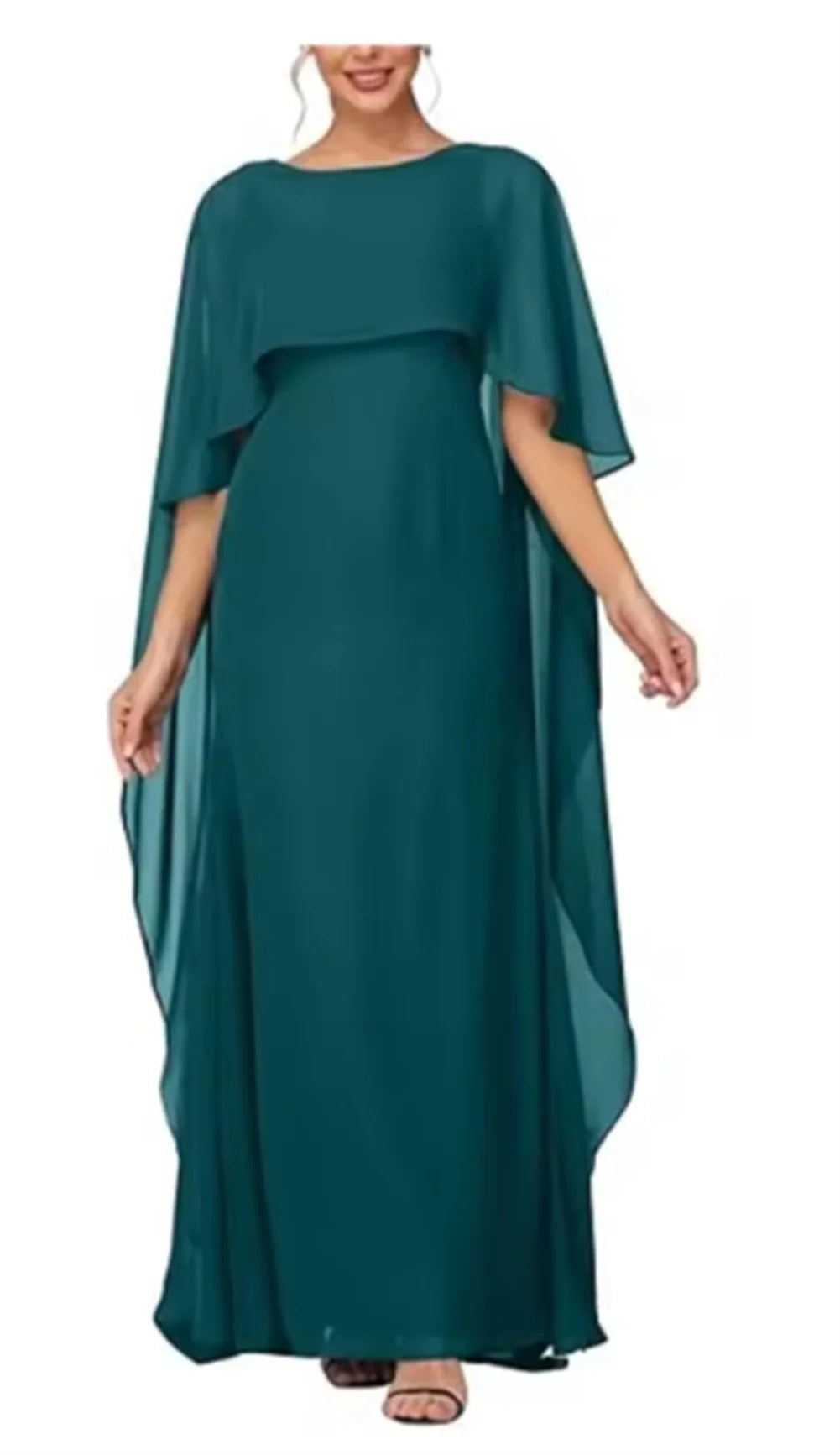Women's Formal Dress Short Sleeves Scoop Neck Evening Dress Floor Length Chiffon Mother Of The Bride Dresses With Cap