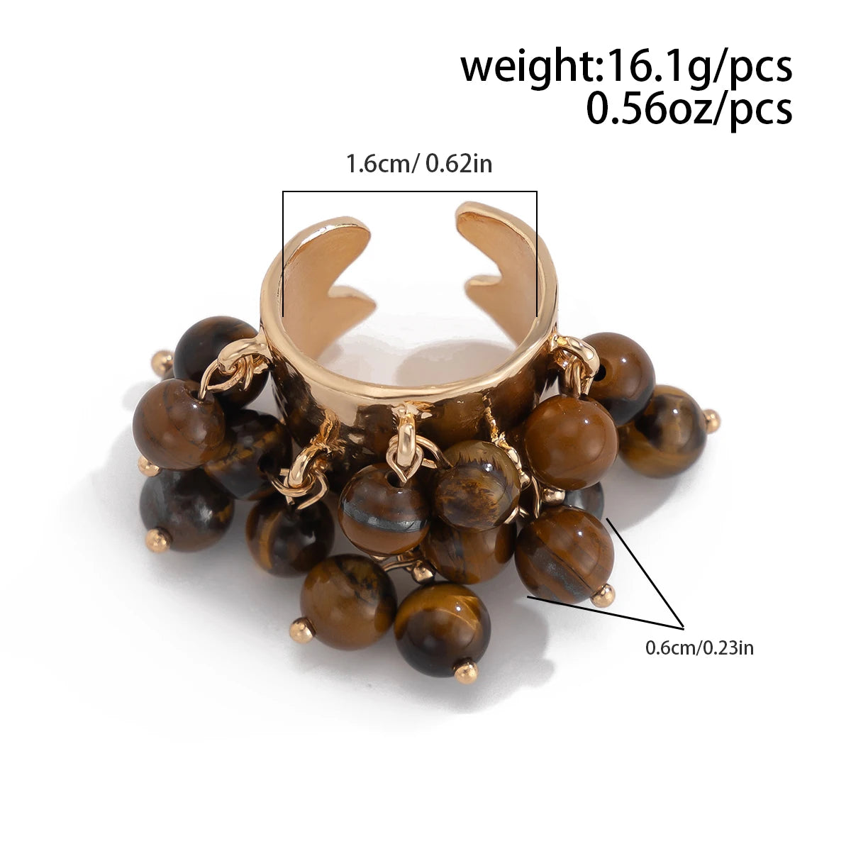 KunJoe Vintage Colourful Natural Stone Beads Open Ring Women Bohemian Imitation Pearl Chunky Wide Finger Rings Party Accessories