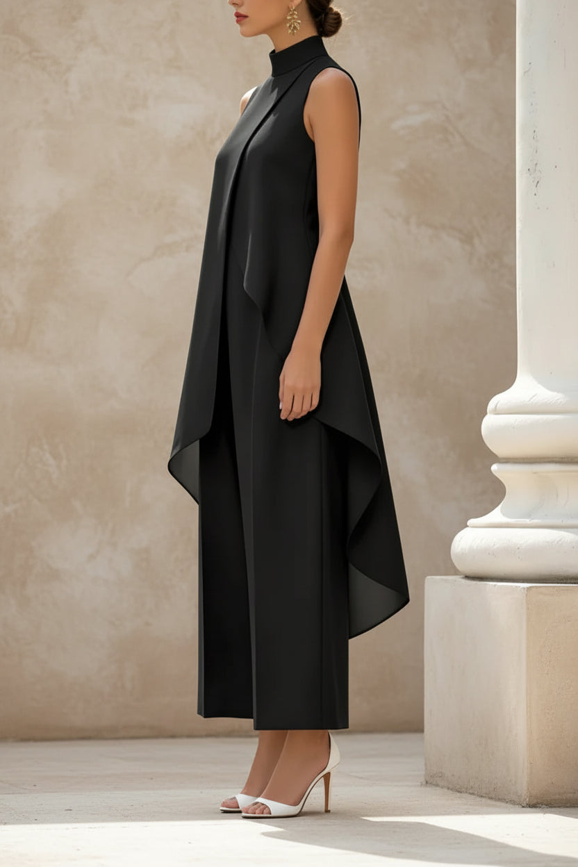 Sleeveless High Neck Asymmetrical Layered Wide Leg Jumpsuit for Women Elegant Formal Evening Wear