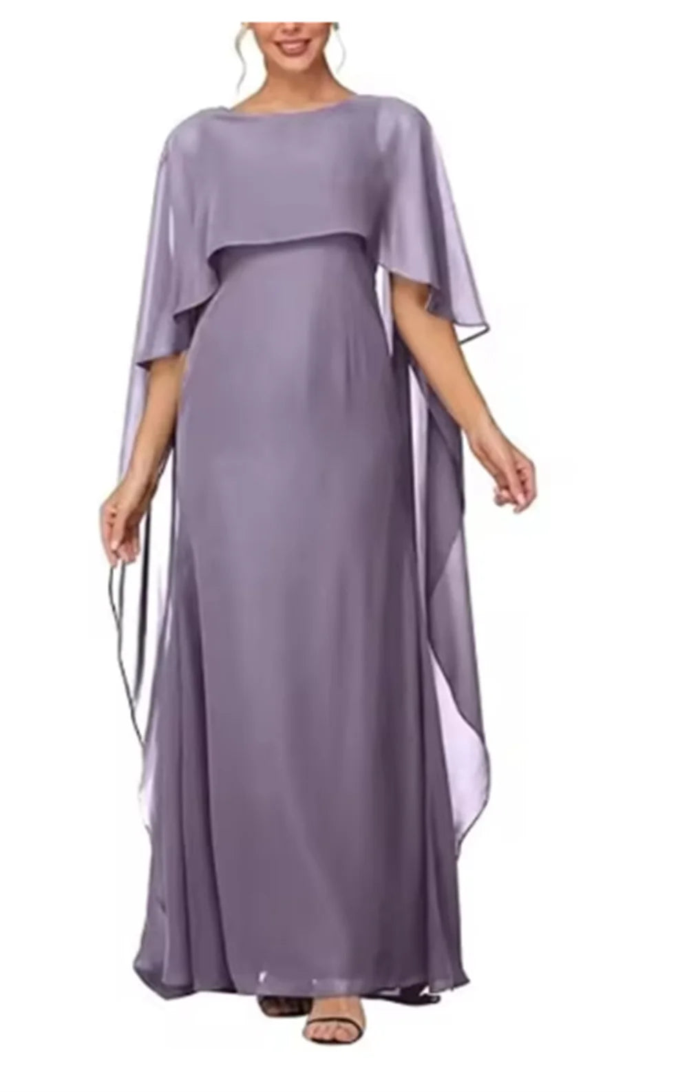 Women's Formal Dress Short Sleeves Scoop Neck Evening Dress Floor Length Chiffon Mother Of The Bride Dresses With Cap