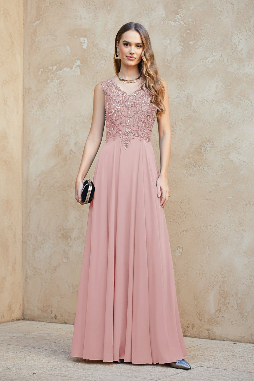 Navy Blue Chiffon Lace Beaded Evening Dresses V Neck Crystal Sleeveless Elegant Formal Party Prom Gowns Vestido De Fiesta Bride