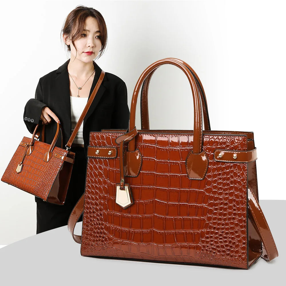 Retro Ladies Three-piece Set Mother-daughter Crossbody Bag Crocodile Pattern Texture Single-shoulder Hand-held Diagonal Bag