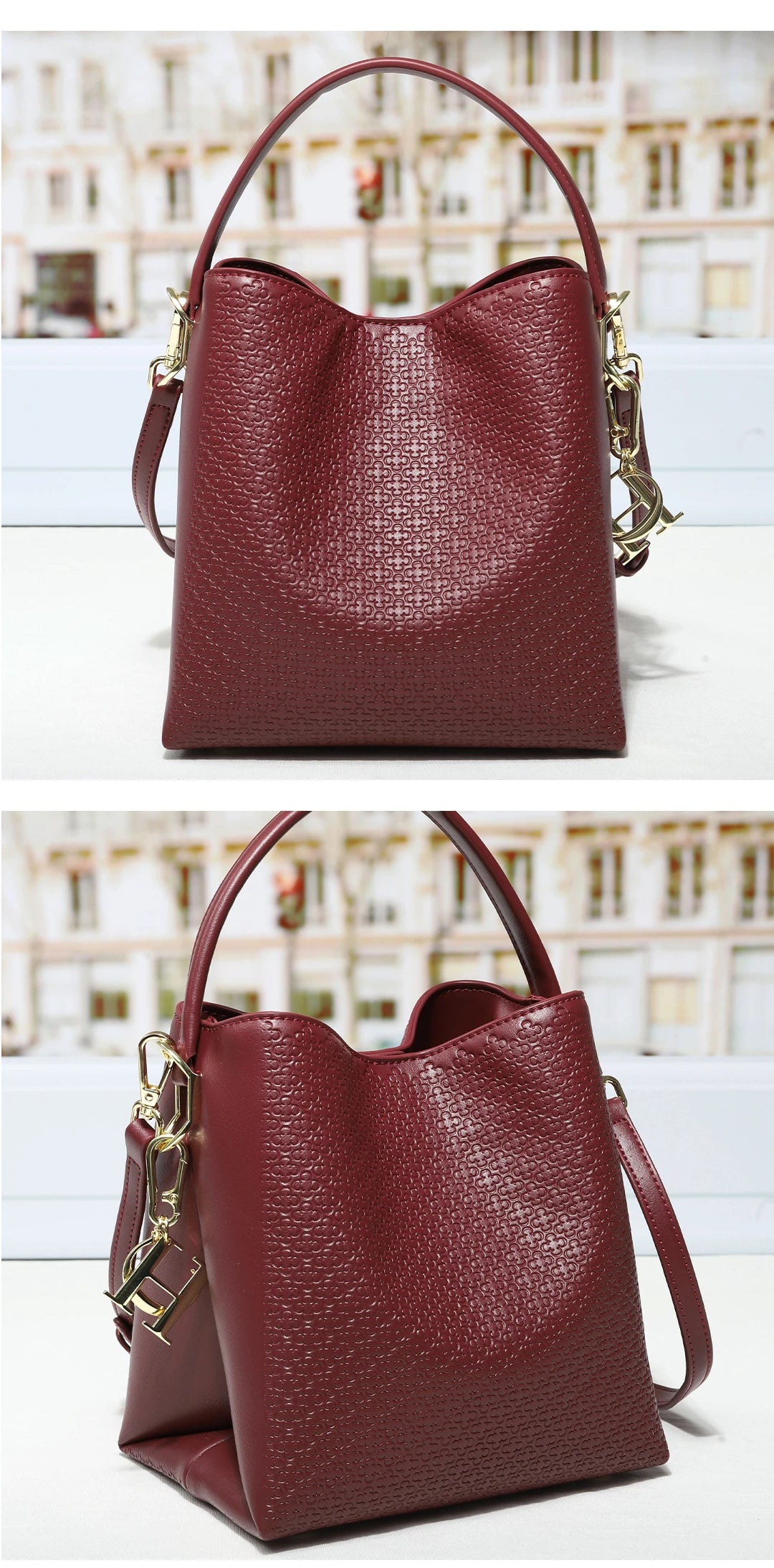 CH Embossed Leather Bucket Bag Large Capacity Handbag with Detachable Shoulder Strap Luxury Tote Bag for Women