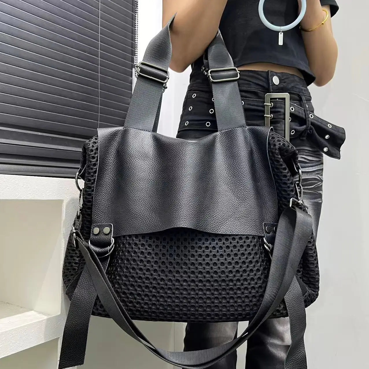 Large Mesh Tote Crossbody Bag