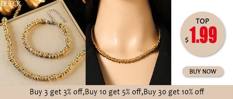 EILIECK 316L Stainless Steel Silver Color Cuban Chain Statement Necklace Bracelet Set Charm Fashion Women Waterproof Jewelry Set