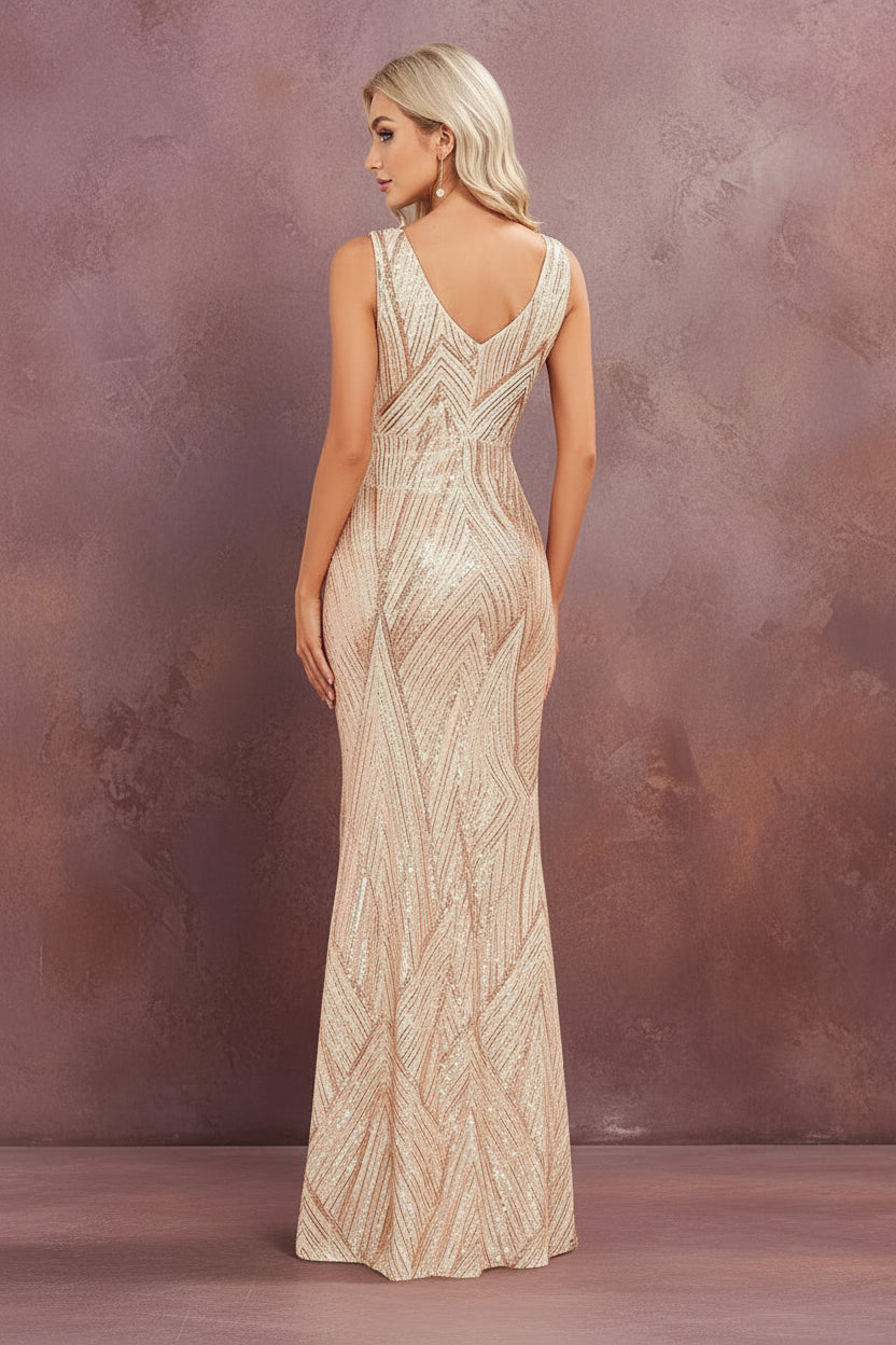 Round Neck Gorgeous Rose Gold Formal Party Dress