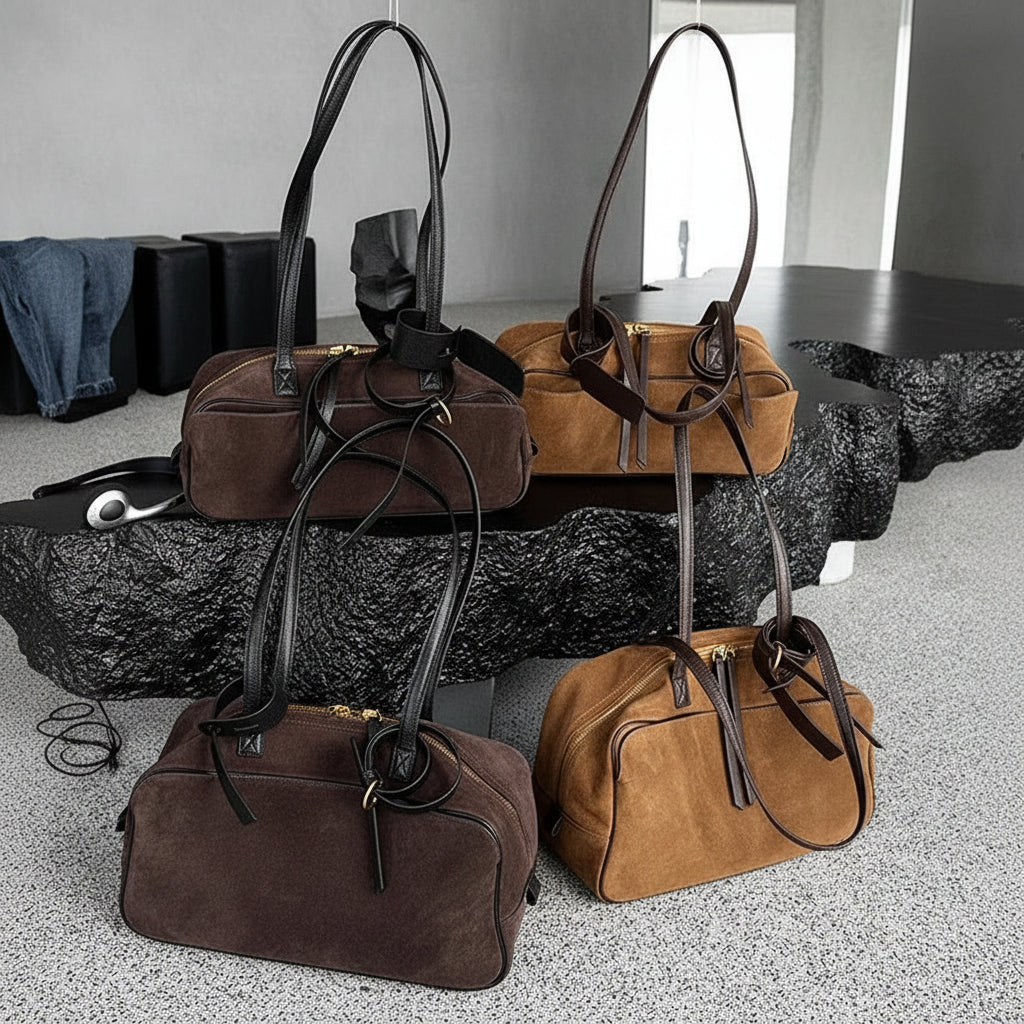 Autumn winter Women's Cow Genuine Leather Tote Bag suede commuting Cowhide Handbags Large Capacity Designer Luxury velvet Bags