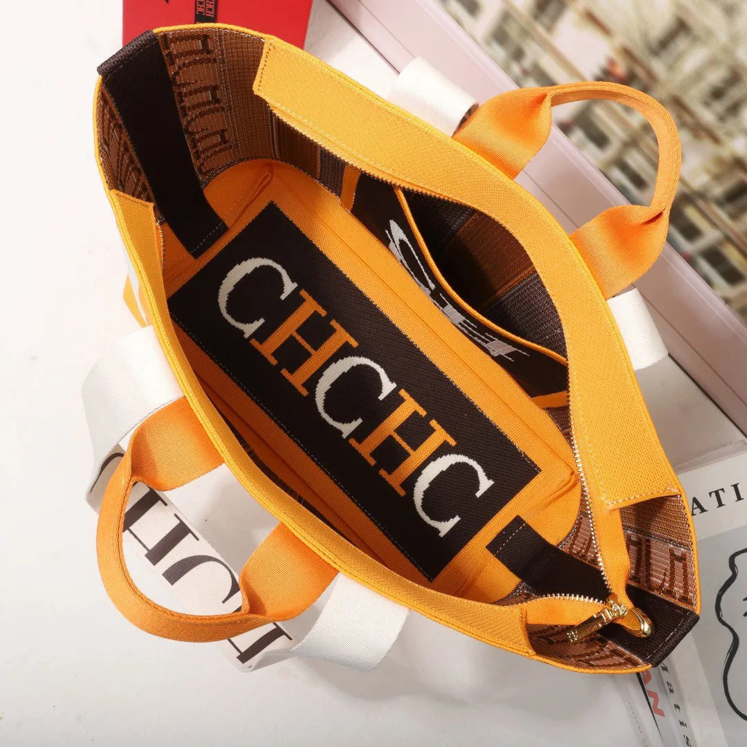 Women's Tote Bag Simple Stripe Design Women's Shoulder Bag Letter Print Large Capacity Commuter Style Classic Ladies Crossbod