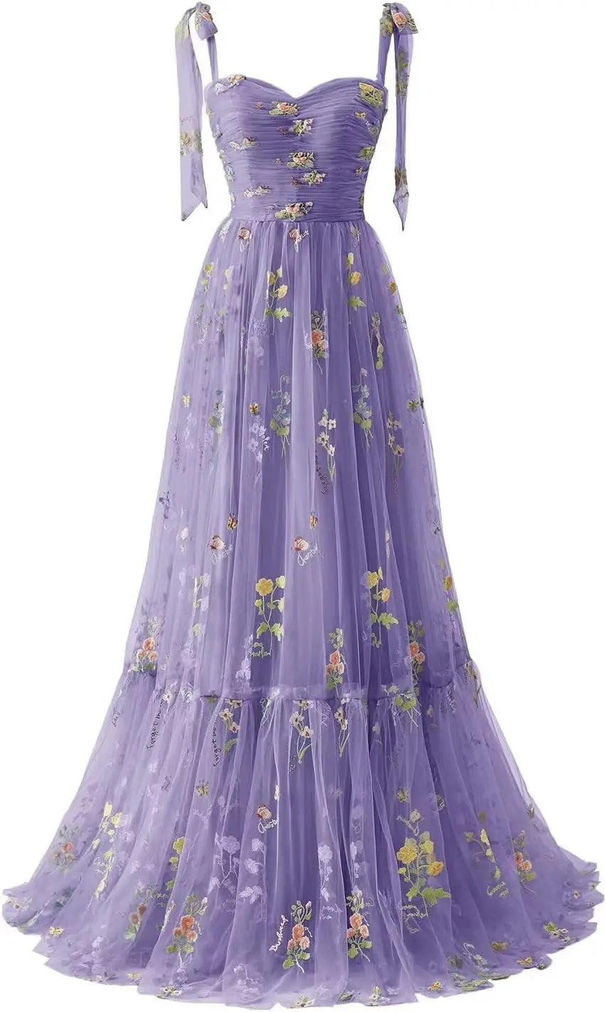 Tulle Prom Dresses for Women Flower Embroidery A-Line Formal Evening Party Gowns Formal Dress Women Elegant Evening Dress