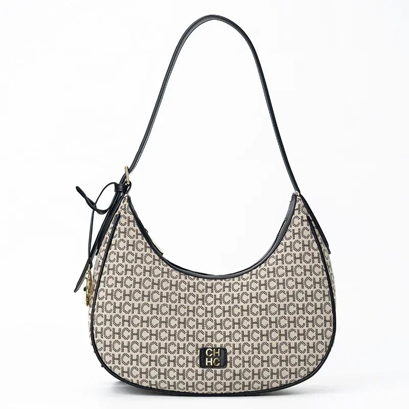 CH Women's Shoulder Bag Monogram Print Chic Retro Bag Spacious Capacity PU Material Letter Printed Design Underarm Bag