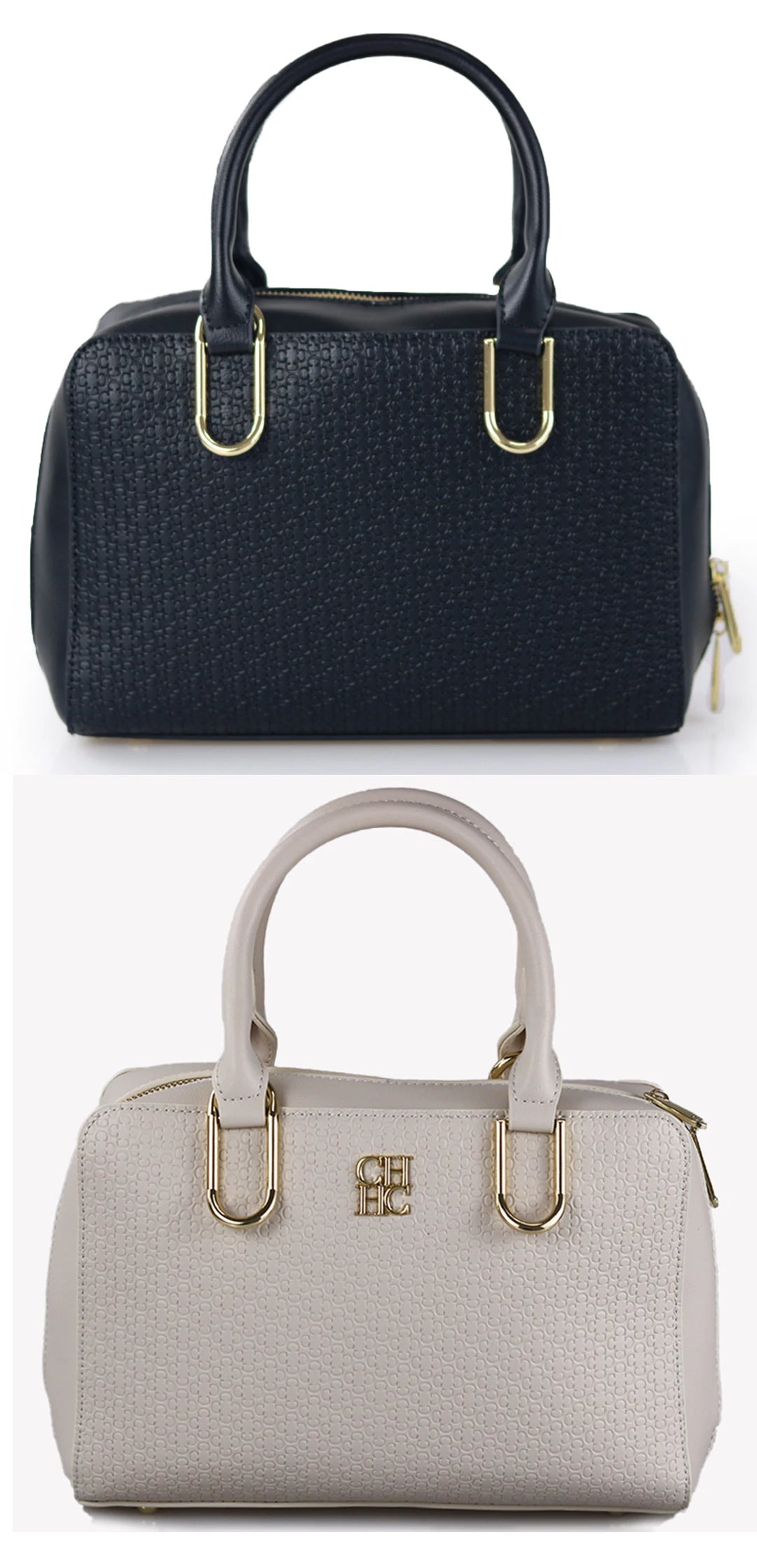 CH Luxury Boston Bag Women Woven Texture PU Leather Top Handle Handbag Metal Hardware Zipper Shoulder Bag for Daily Commute