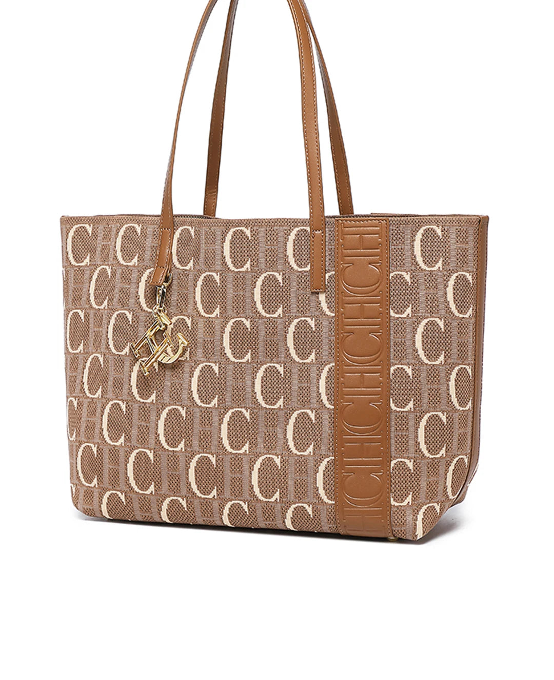 CH Fashion Women's Large Capacity Tote Bag Monogram Embossed Handbag with Metal Daily Commute Work Shoulder Bag
