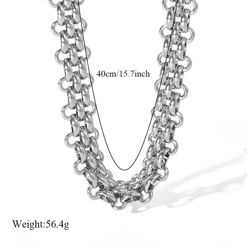 EILIECK 316L Stainless Steel Silver Color Cuban Chain Statement Necklace Bracelet Set Charm Fashion Women Waterproof Jewelry Set