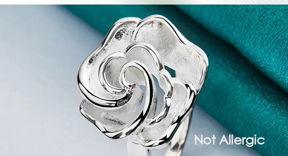 DOTEFFIL 925 Sterling Silver Rose Flower Blossoms Ring For Woman Fashion Wedding Engagement Party Gift Charm Jewelry