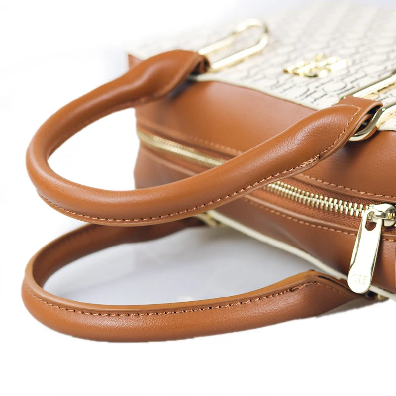 CH Luxury Boston Bag Women Woven Texture PU Leather Top Handle Handbag Metal Hardware Zipper Shoulder Bag for Daily Commute