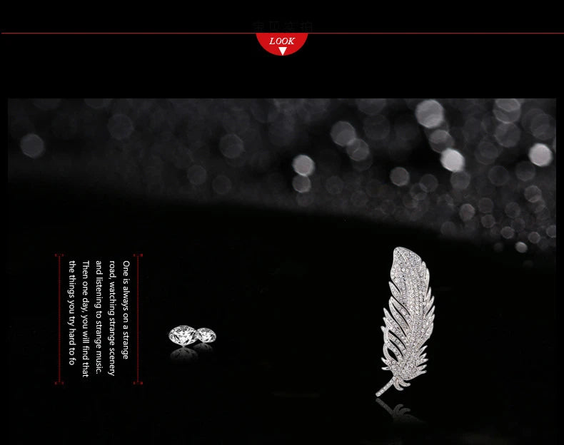 SKEDS Luxury Feather Crystal Brooches For Women Fashion Rhinestone Banquet Party Jewelry Accessories Vintage Badges Brooch Pin