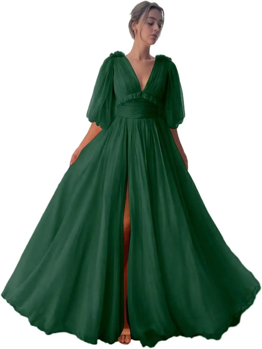 Long Slit Ball Gowns Formal Dresses for Women Evening Party Gown Formal Dress Women Elegant Puffy Sleeve Tulle Prom Dresses 2026