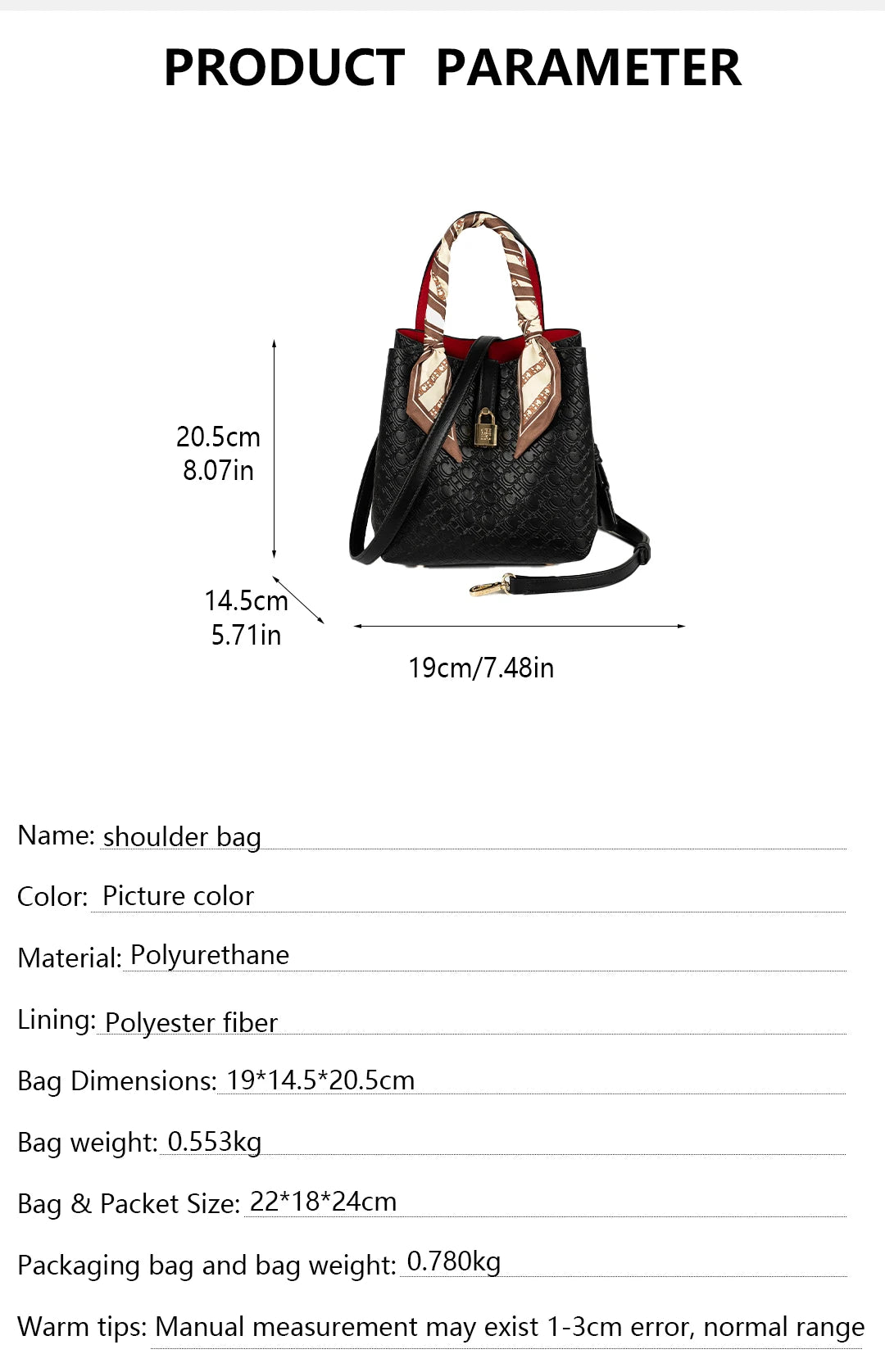 CH Womens Embossed Leather Bucket Bag with Silk Scarf Lock Decor Luxury Designer Handbag Large Capacity Crossbody Tote