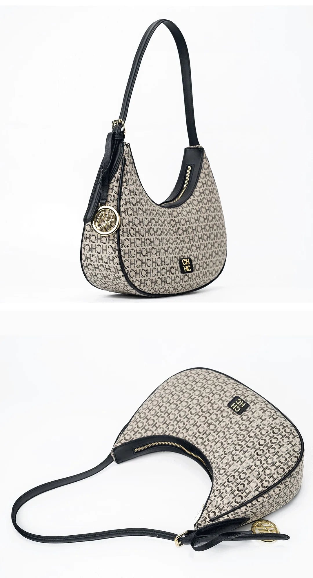 CH Women's Shoulder Bag Monogram Print Chic Retro Bag Spacious Capacity PU Material Letter Printed Design Underarm Bag