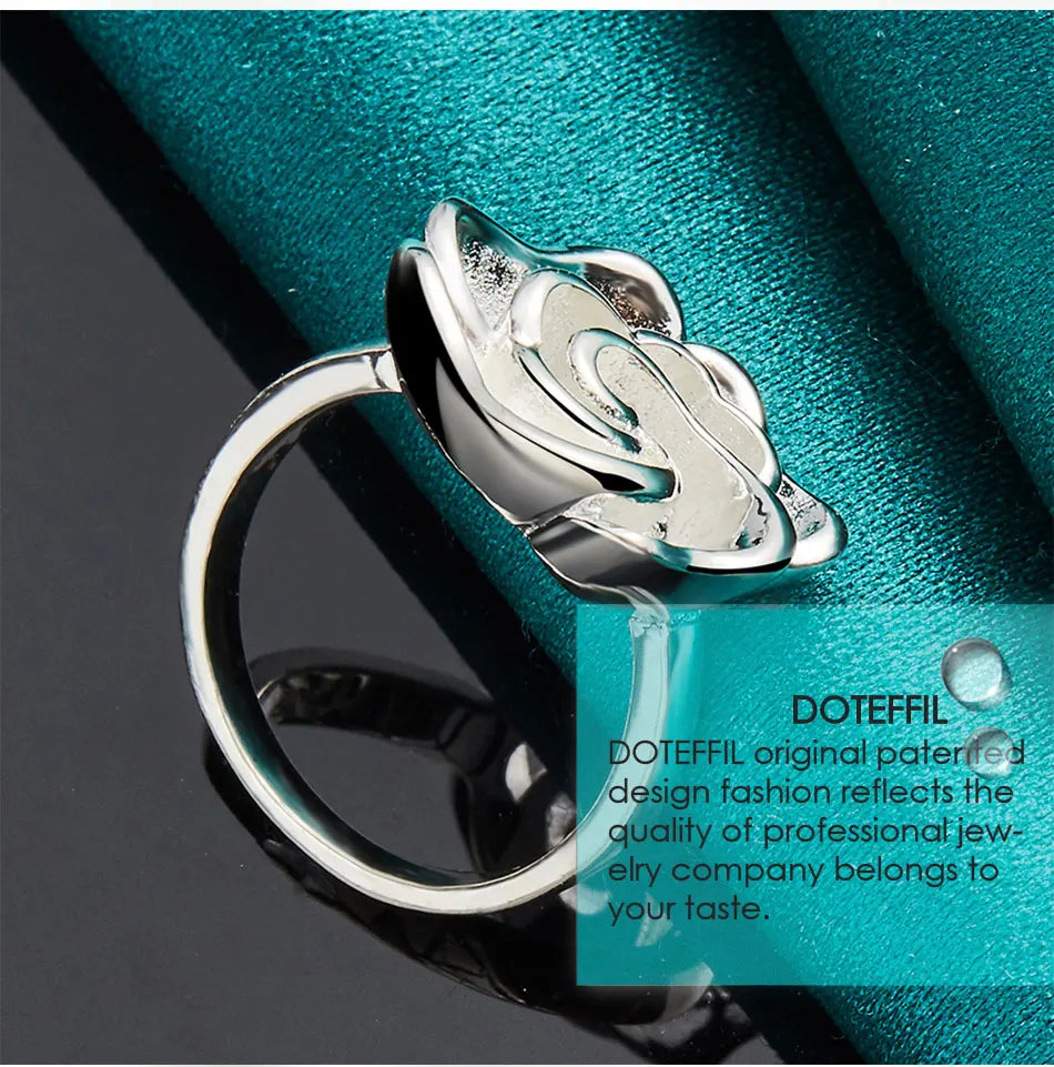 DOTEFFIL 925 Sterling Silver Rose Flower Blossoms Ring For Woman Fashion Wedding Engagement Party Gift Charm Jewelry