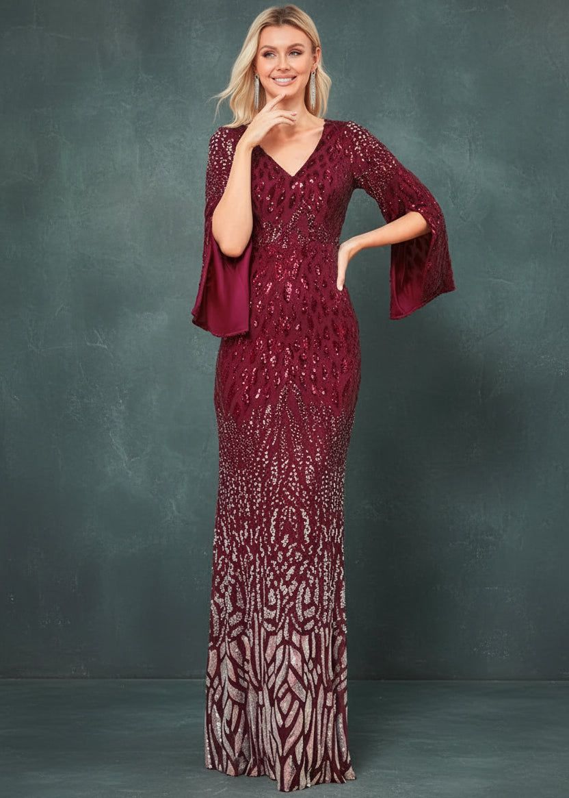 Luxury Blue Slit Long Sleeve Evening Dresses Women elegant 2025 Mermaid Formal Sequins Prom Wedding Party Cocktail Gowns