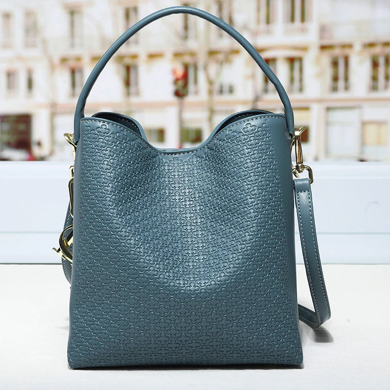CH Embossed Leather Bucket Bag Large Capacity Handbag with Detachable Shoulder Strap Luxury Tote Bag for Women