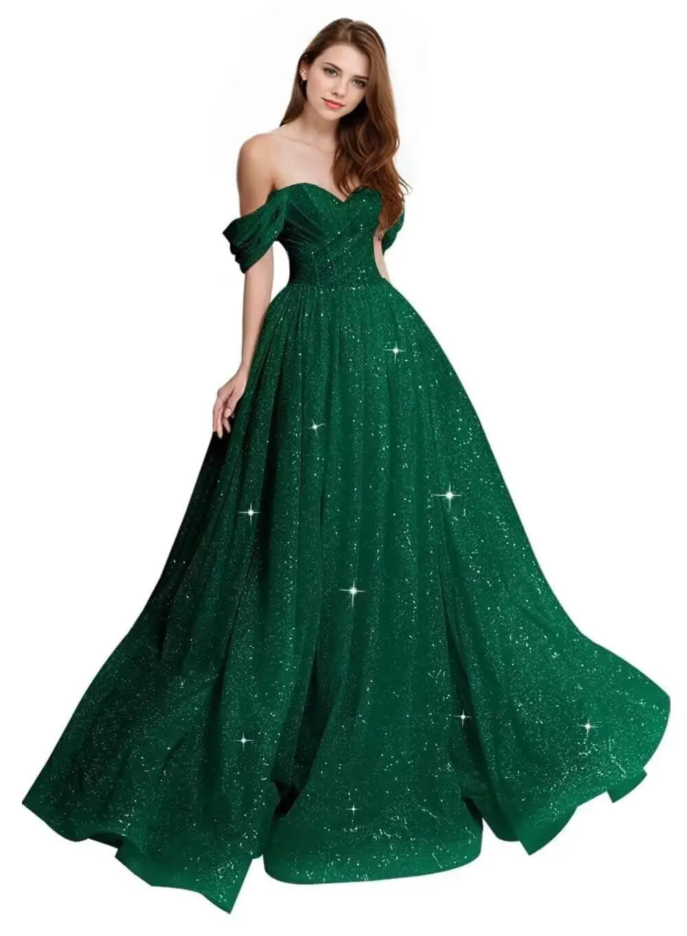 Sexy Long Ball Gown Party Evening Dresses Sparkly Tulle Prom Dress 2026 Off The Shoulder Formal Dresses for Women Glitter A Line