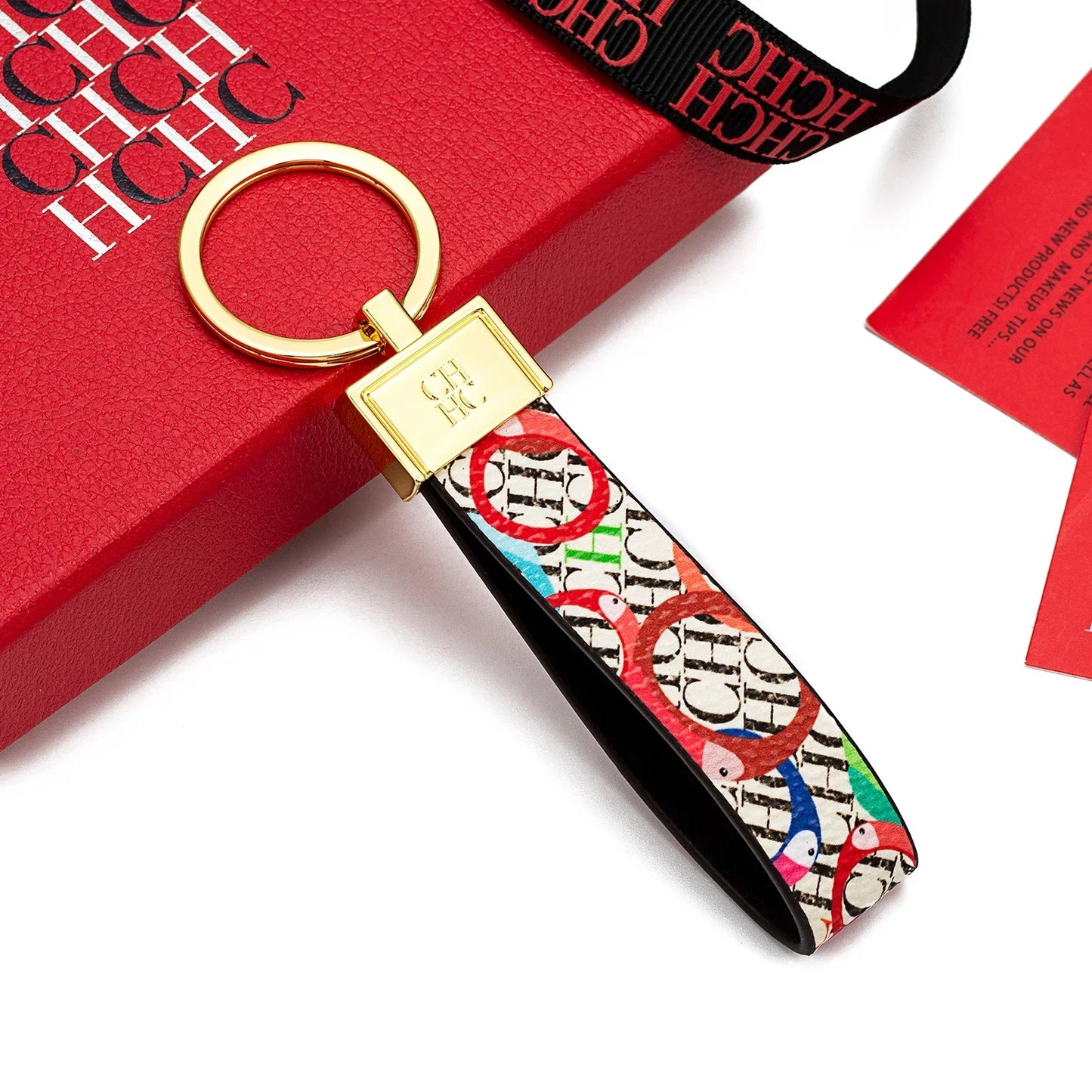 CH Niche High-end Keychain Leather Keychain Unique Printing Design Fashion Keychain Simple and Exquisite Style Gifts