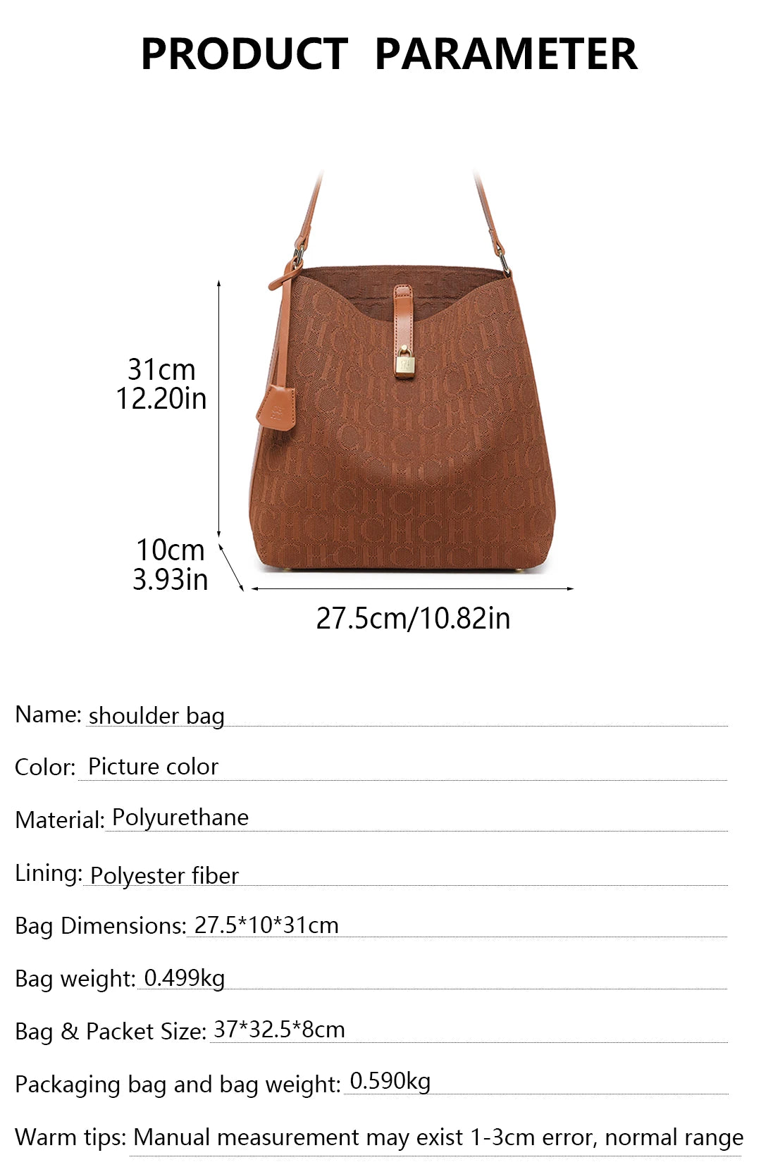 CH Women Hobo Bag Monogram Pattern Gold Lock Hardware Large Capacity 2026