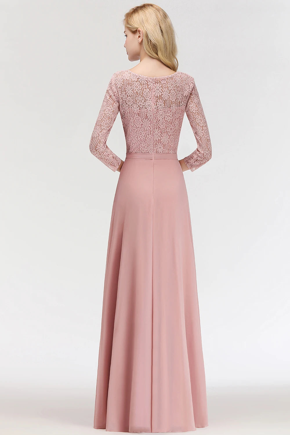 BABYONLINE In Stock Bridesmaid Gown Long Sleeve Floral Lace Appqulies Chiffon A-line Skirt Boho Wedding Party Guest Gown