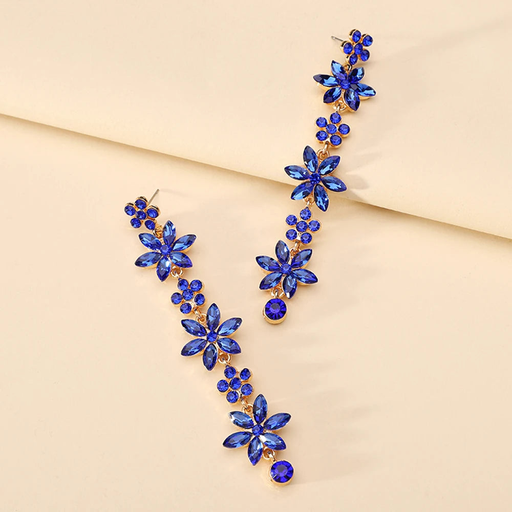 Romantic Shiny Glass Flower Dangle Drop Earrings