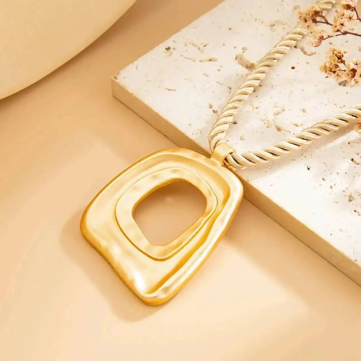 KunJoe Hip Hop Hollow-out Geometric Square Pendant Necklace Women 2026 Fashion Adjustable Rope Chain Necklace Party Jewelry Gift