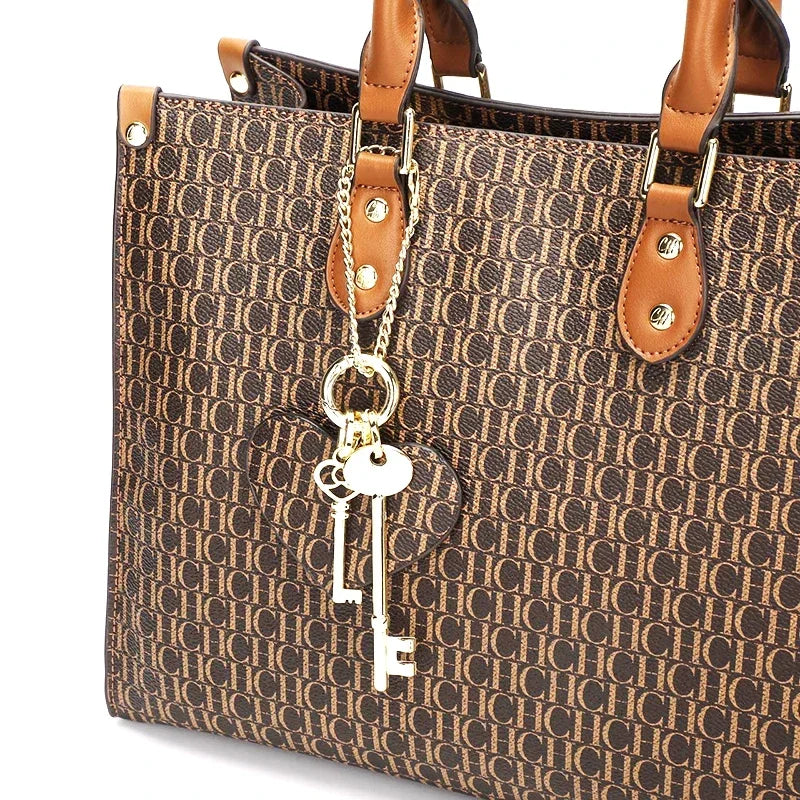 High Quality Hardware Tote Bag with Pendant Minimalist Style Letter Print Large Capacity New Brand Women's Commuter Shoulder Bag