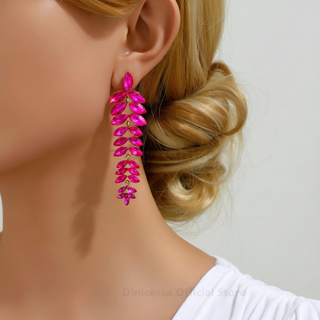 Leaf Shiny Glss Decor Dangle Drop Earrings