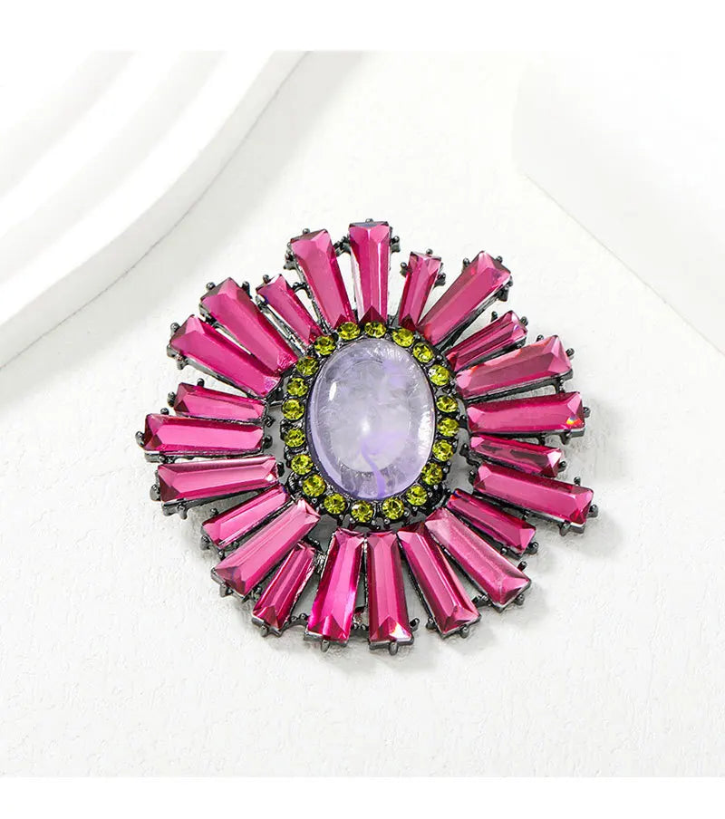 SKEDS Vintage Baroque Luxury Rhinestone Sun Flower Brooches Badges For Women Men Retro Palace Gorgeous Pins Jewelry