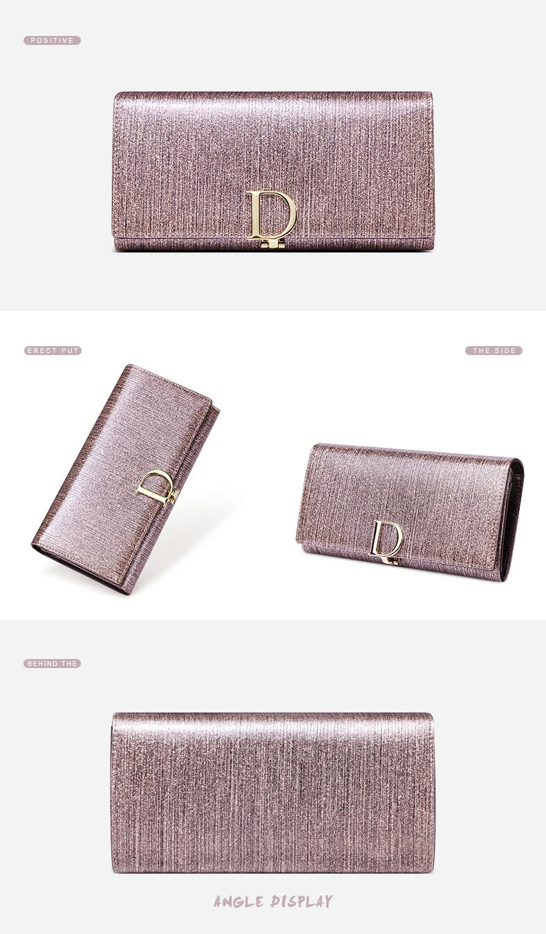 2025 New Women's Wallet, Long Wallet, Pearl D-Buckle, Large Capacity, Multiple Slots, Genuine Cowhide Wallet, Clutch Bag