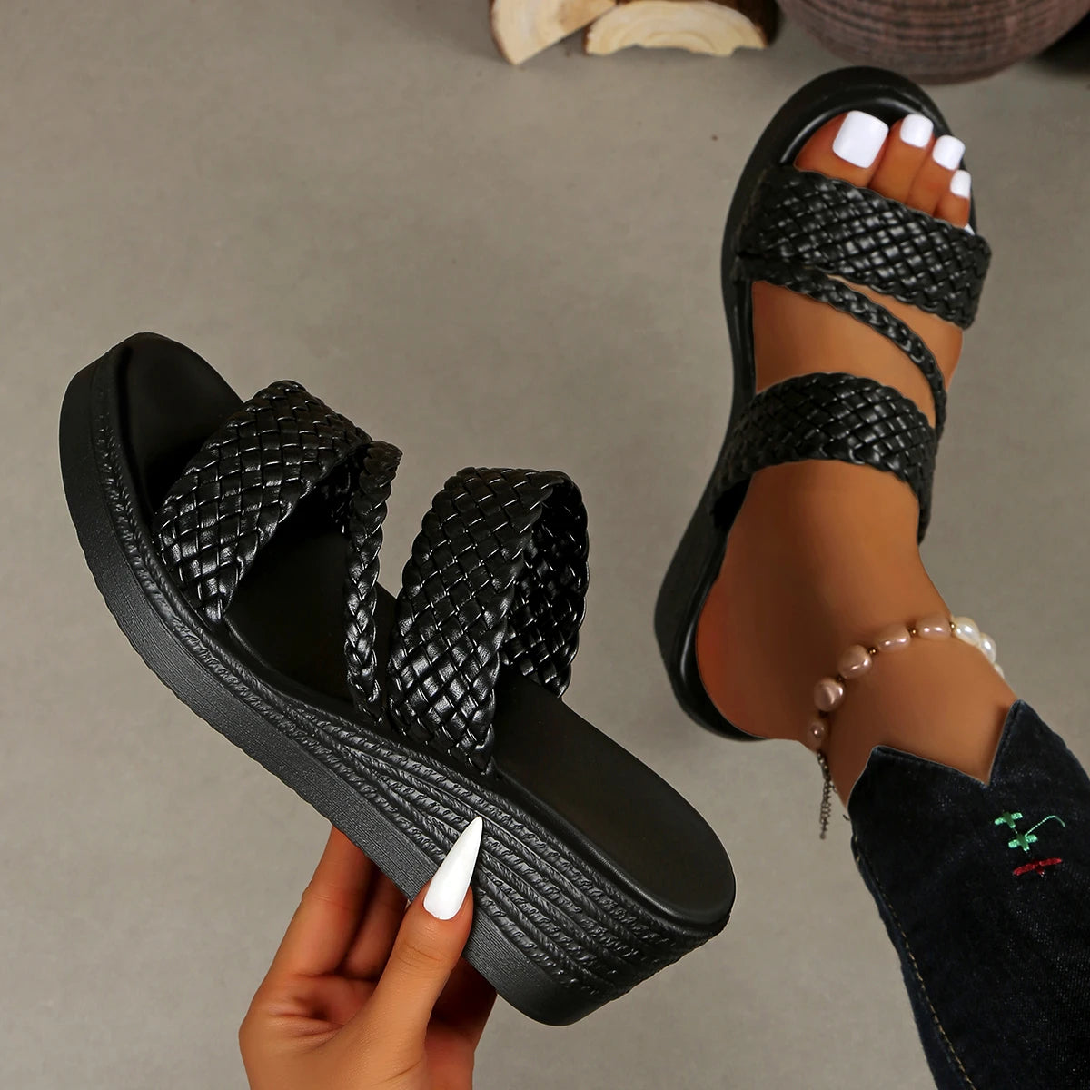Women Wedges Sandals 2026 New Summer Women Slip on High-heeled Fashion Woman Shoes Comfortable Flower Outdoor Platform Sandals