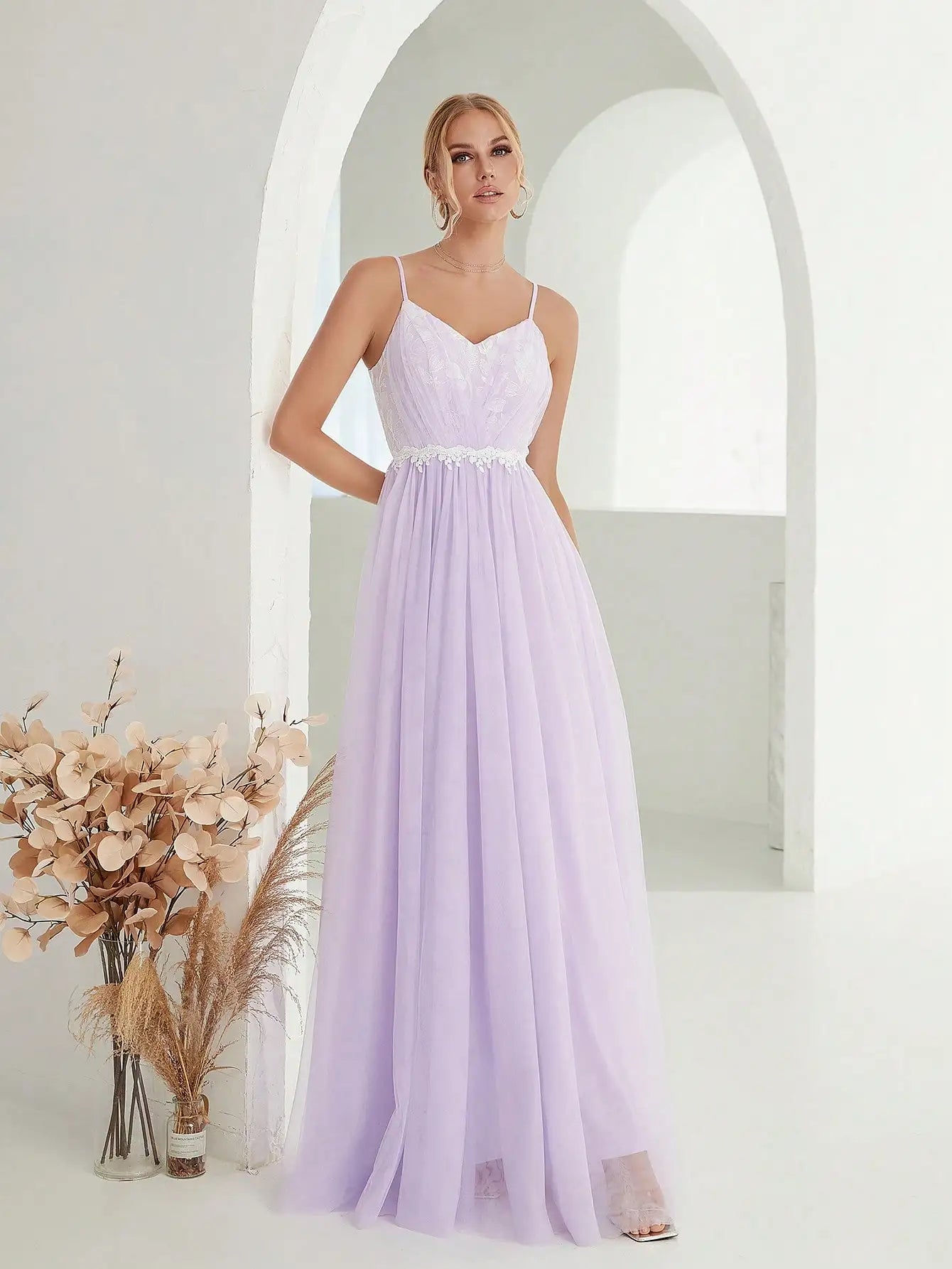 Mgiacy Halter mesh cross folding lace contrasting long dress