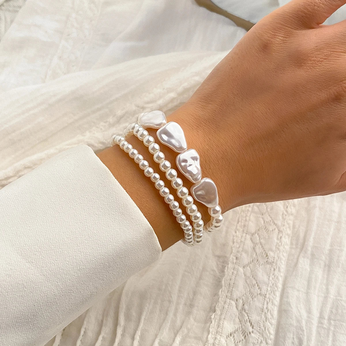 Salircon Korean Romantic Multi-layer Imitation Pearl Bracelet Fashion Elegant Wide Bracelet For Women Wedding Party Jewelry Gift