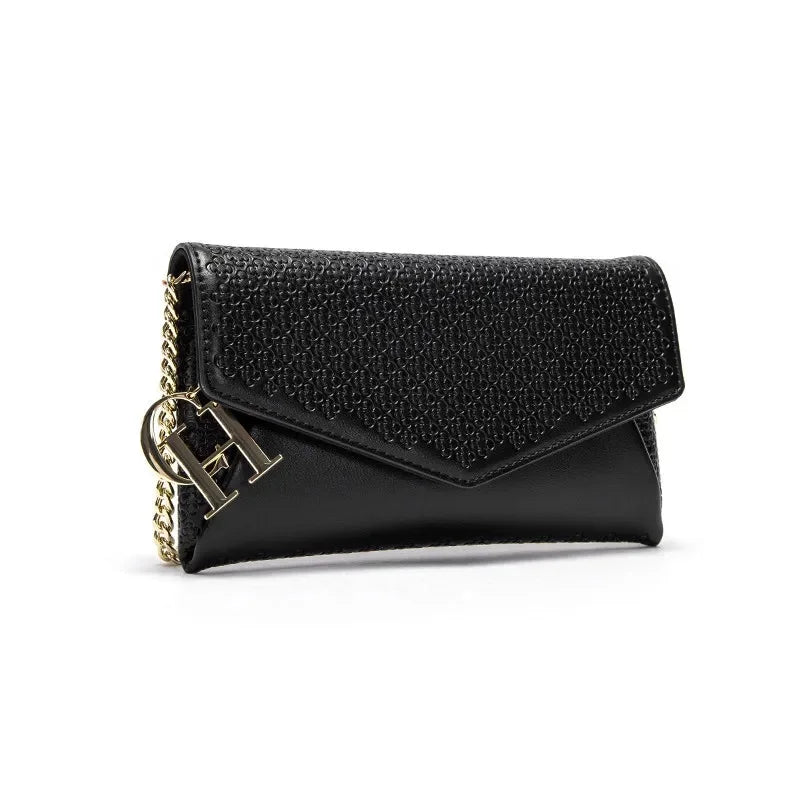 CH Women's Crossbody Bag Stylish Textured Leather Clutch Gold Chain Logo Detail Evening Party Purse Must Have Hot Sale