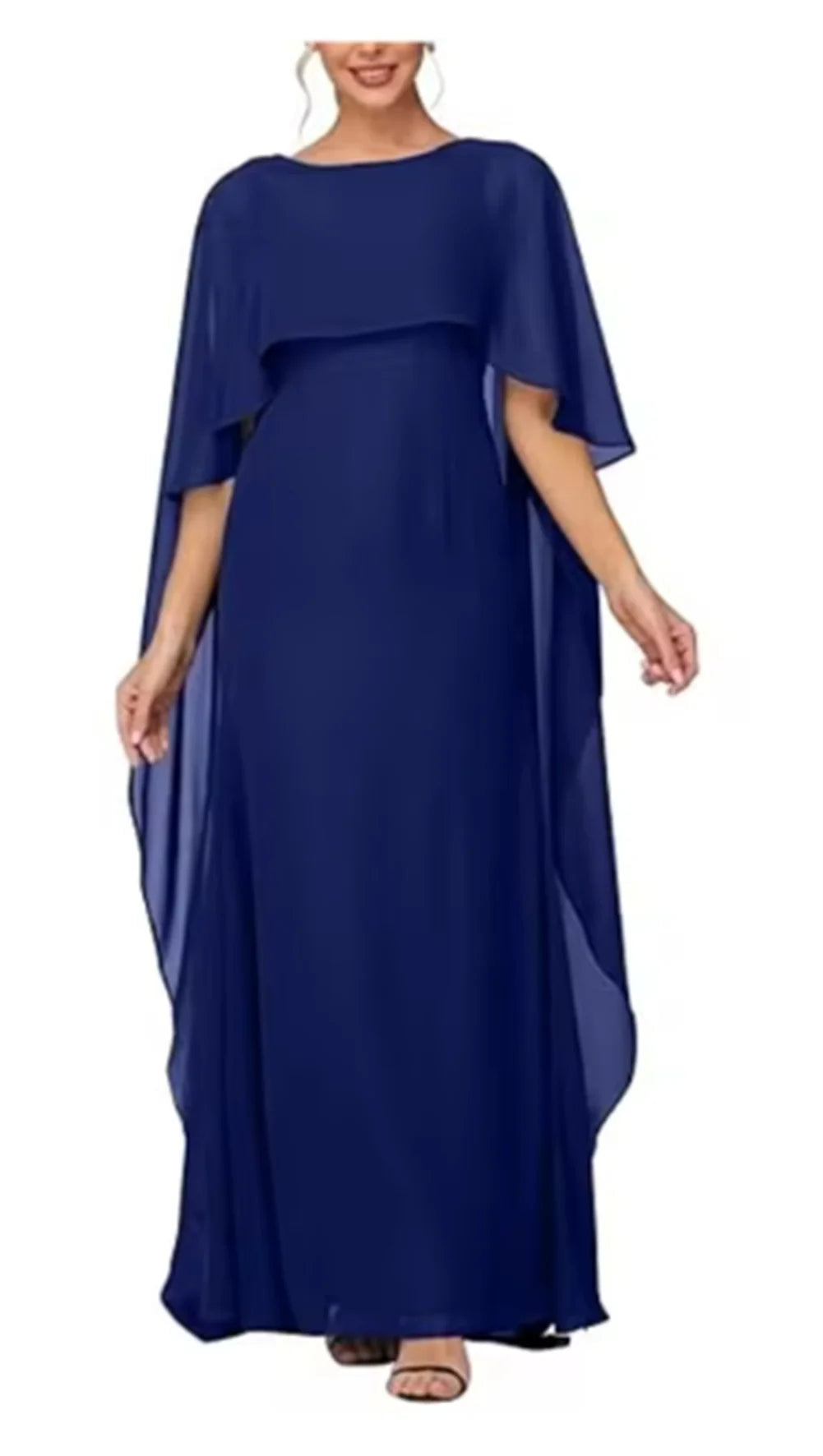 Women's Formal Dress Short Sleeves Scoop Neck Evening Dress Floor Length Chiffon Mother Of The Bride Dresses With Cap