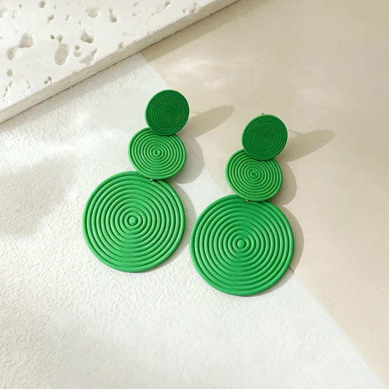 Trendy Stylish Dangle Earrings Trio Circle Design Daily Outfits Party Accessories Fashionable Stuff RED Orange Big Earrings