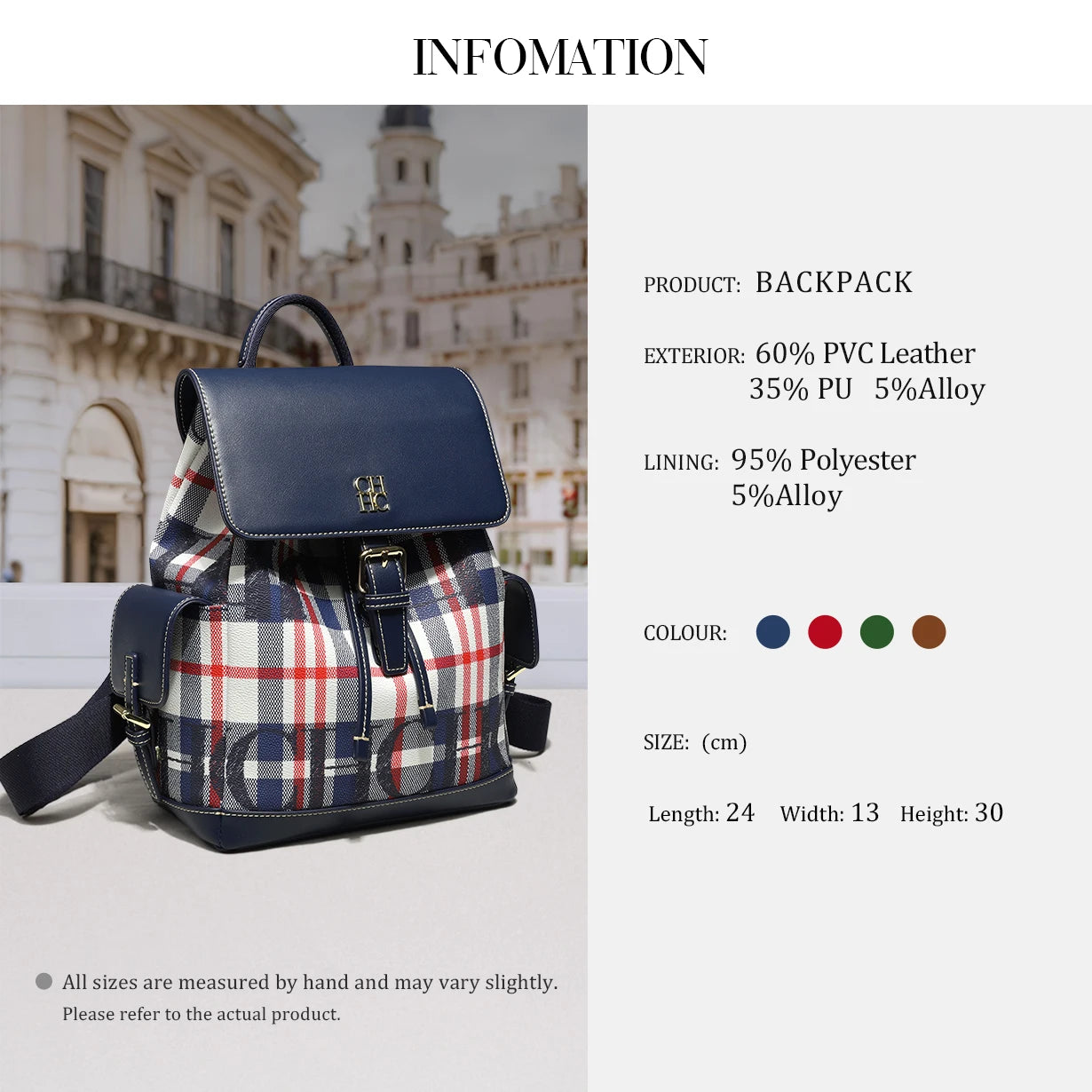 CH Brand Plaid Backpack Women Fashion Casual Large Capacity Stylish Durable Backpack Female Student School Daily Travel