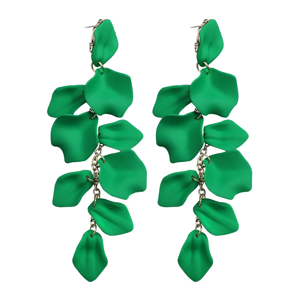 Korean Fashion Acrylic Petal Flower Tassel Dangle Earrings